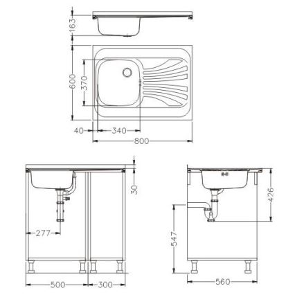 ALVEUS SETA24019 - Fregadero de cocina CLASSIC 80x60 cm + grifo para fregadero con caño flexible MINTAS 34 cm acero inoxidable/negro