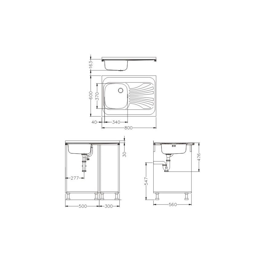 ALVEUS SETA24019 - Fregadero de cocina CLASSIC 80x60 cm + grifo de cocina con caño flexible MINTAS 34 cm acero cepillado/negro