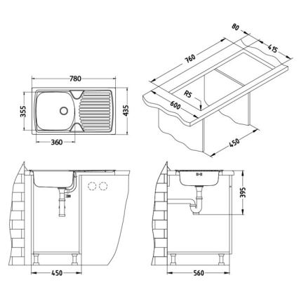 ALVEUS SETA259 - Fregadero de cocina BASIC 78x43,5 cm + grifo para fregadero RIVIERA 14,8 cm, acabado satinado/cromo brillante
