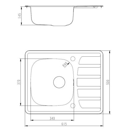 ALVEUS SETA265 - Fregadero de cocina ZOOM 61,5x50 cm + grifo para fregadero RIVIERA 14,8 cm satinado/cromo brillante