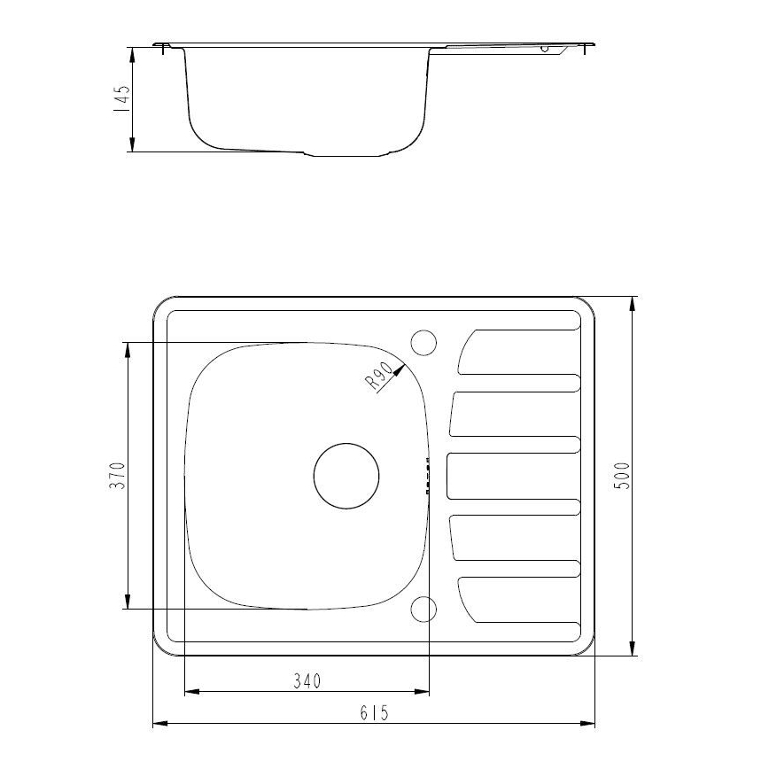 ALVEUS SETA265 - Fregadero de cocina ZOOM 61,5x50 cm + grifo para fregadero RIVIERA 14,8 cm satinado/cromo brillante