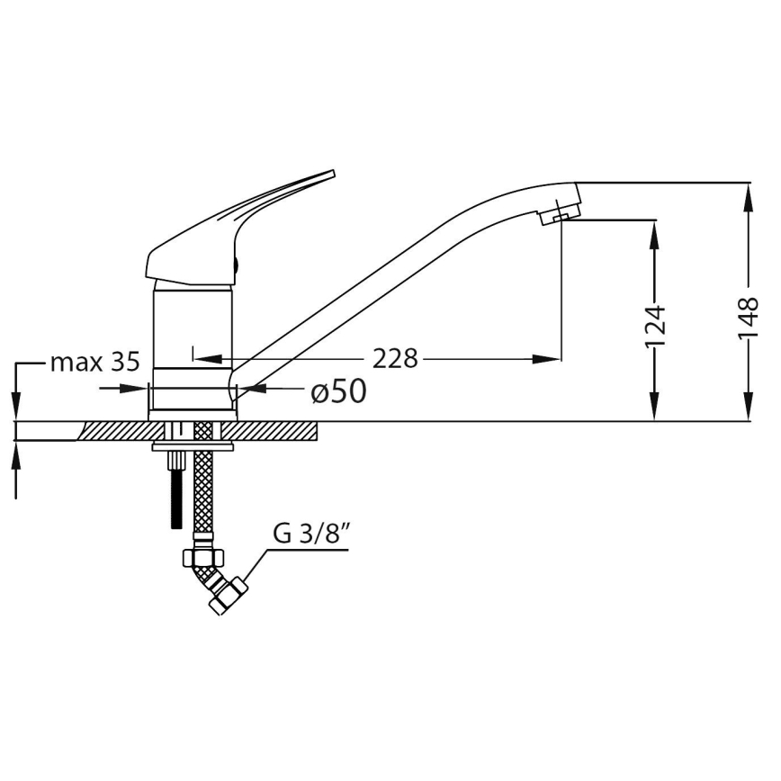 ALVEUS SETA265 - Fregadero de cocina ZOOM 61,5x50 cm + grifo para fregadero RIVIERA 14,8 cm satinado/cromo brillante