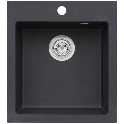 ALVEUS SETA737 - Fregadero de cocina CORTINA 50x45 cm + grifo con brazo flexible TONIA 29,5 cm granito/mat negro