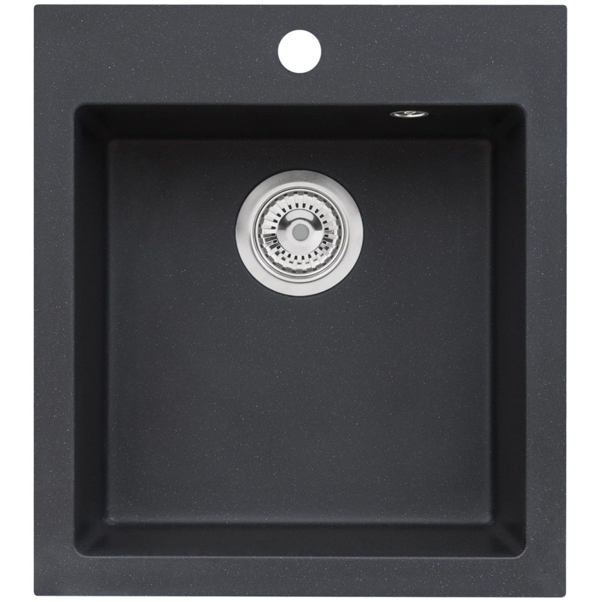 ALVEUS SETA737 - Fregadero de cocina CORTINA 50x45 cm + grifo con brazo flexible TONIA 29,5 cm granito/mat negro