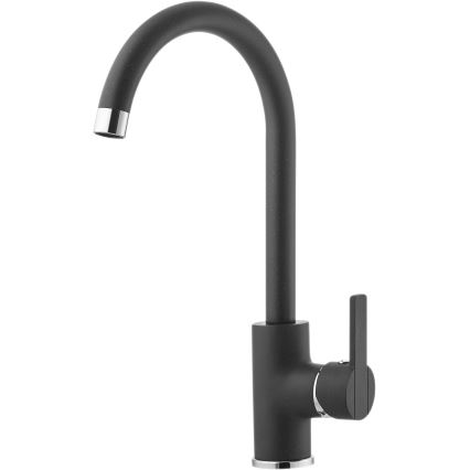 ALVEUS SETA737 - Fregadero de cocina CORTINA 50x45 cm + grifo con brazo flexible TONIA 29,5 cm granito/mat negro