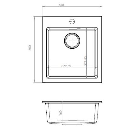 ALVEUS SETA737 - Fregadero de cocina CORTINA 50x45 cm + grifo con brazo flexible TONIA 29,5 cm granito/mat negro