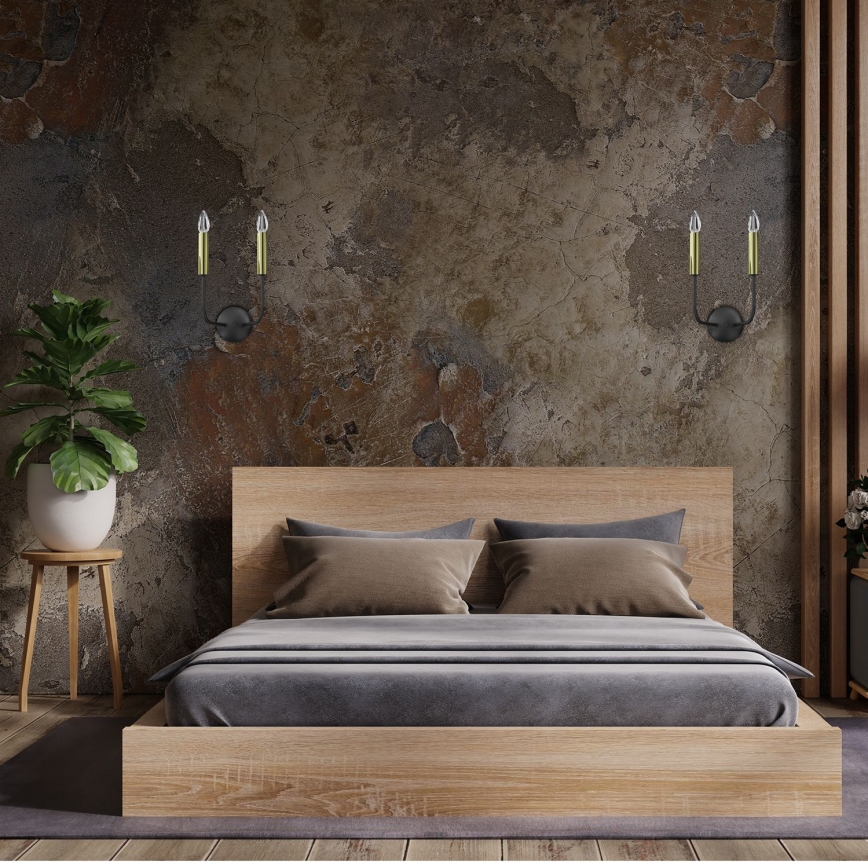 Aplique AKASYA 2xE14/15W/230V negro/dorado