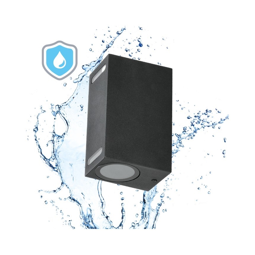 Aplique de exterior QUERK 2xGU10/35W/230V IP54 15 cm negro