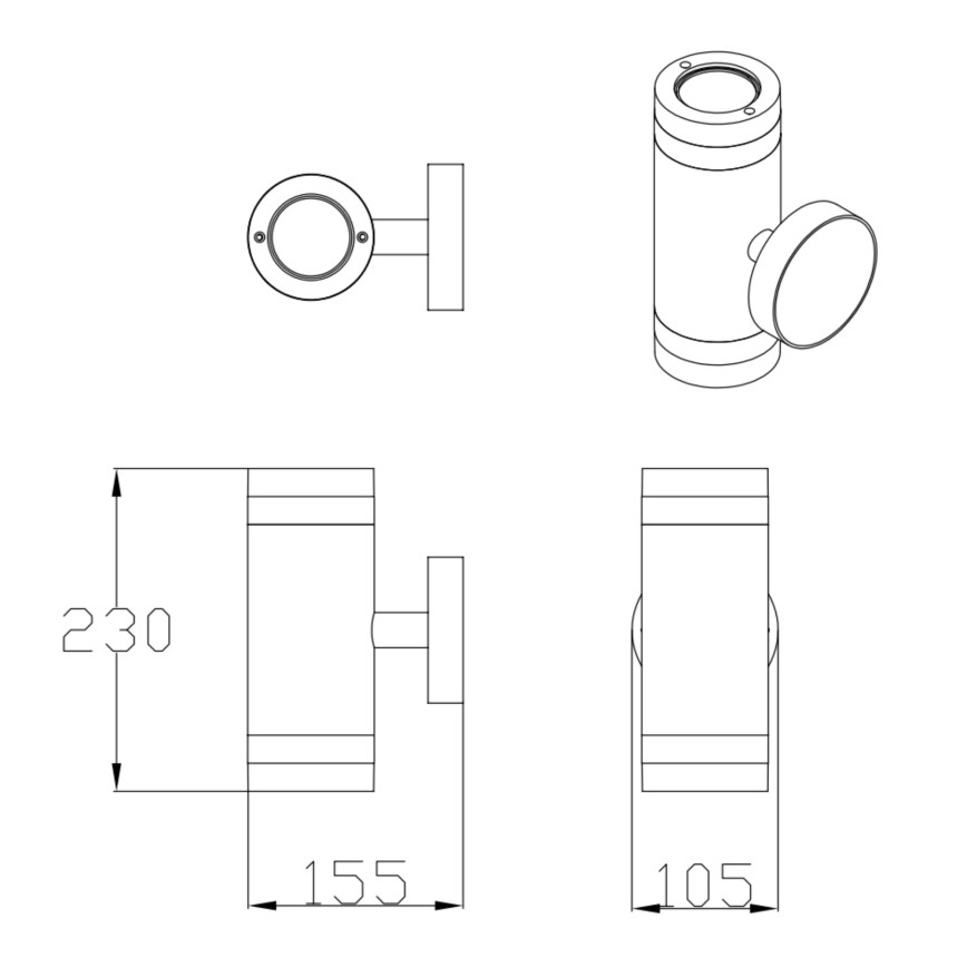 Aplique de exterior RINO 2xGU10/12W/230V IP54 negro