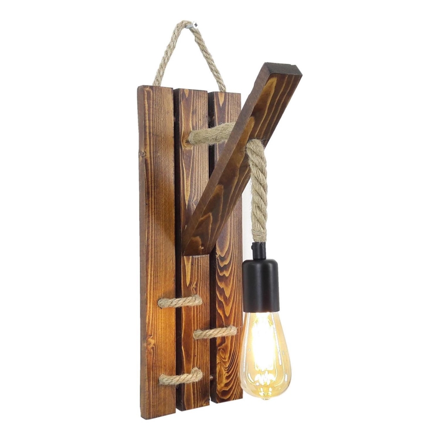 Aplique de pared AHSAP 1xE27/40W/230V, pino en acabado nogal