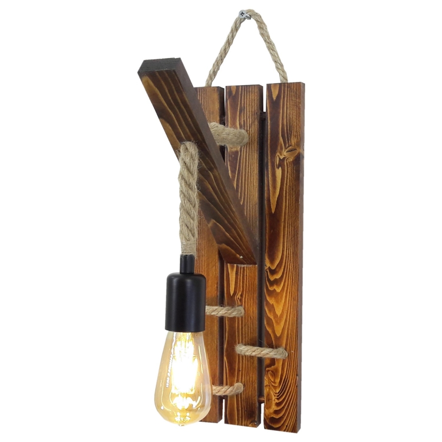 Aplique de pared AHSAP 1xE27/40W/230V, pino en acabado nogal