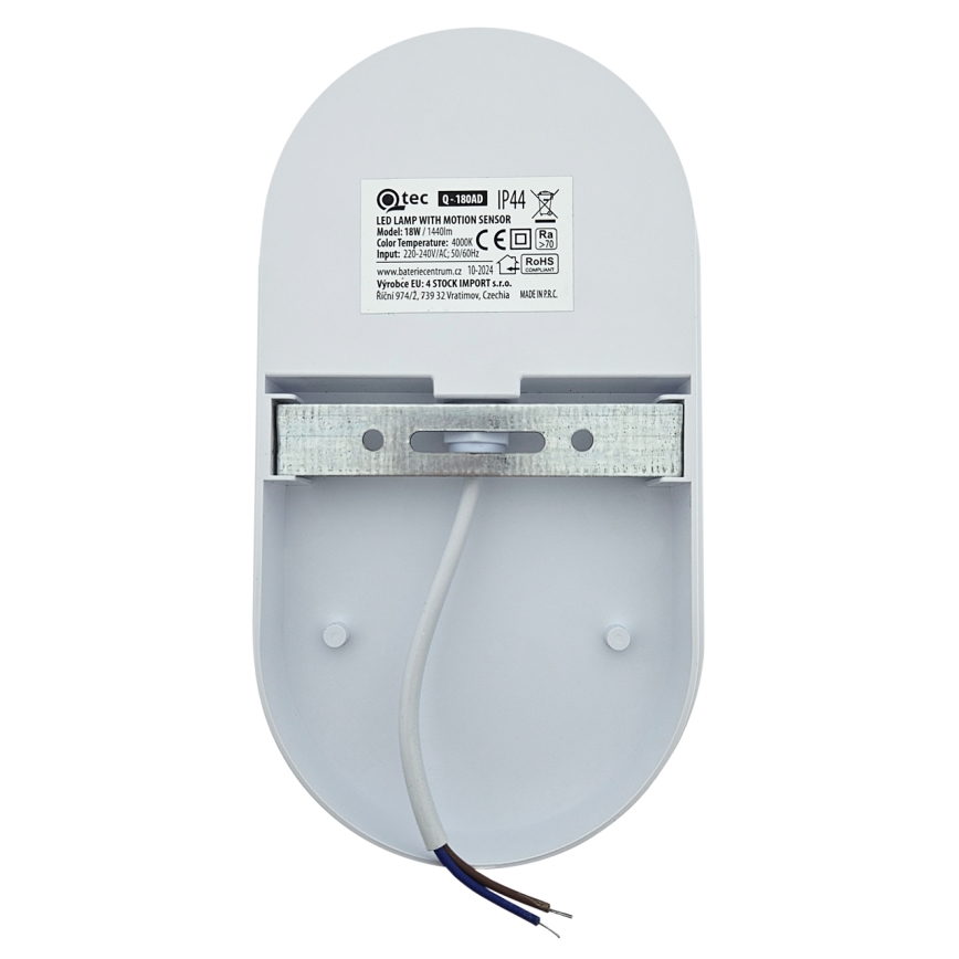 Aplique de pared exterior LED con sensor de movimiento LED/18W/230V IP44 blanco