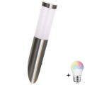 Aplique de pared exterior LED RGBW regulable LIVIA 1xE27/6,5W/230V 2700-6500K Wi-Fi IP44 plateado