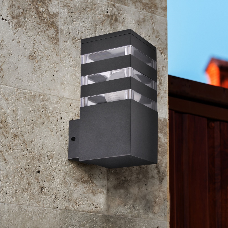 Aplique de pared exterior LED RGBW regulable TEKSAS 1xE27/12W/230V 2700-6500K Wi-Fi IP44 antracita
