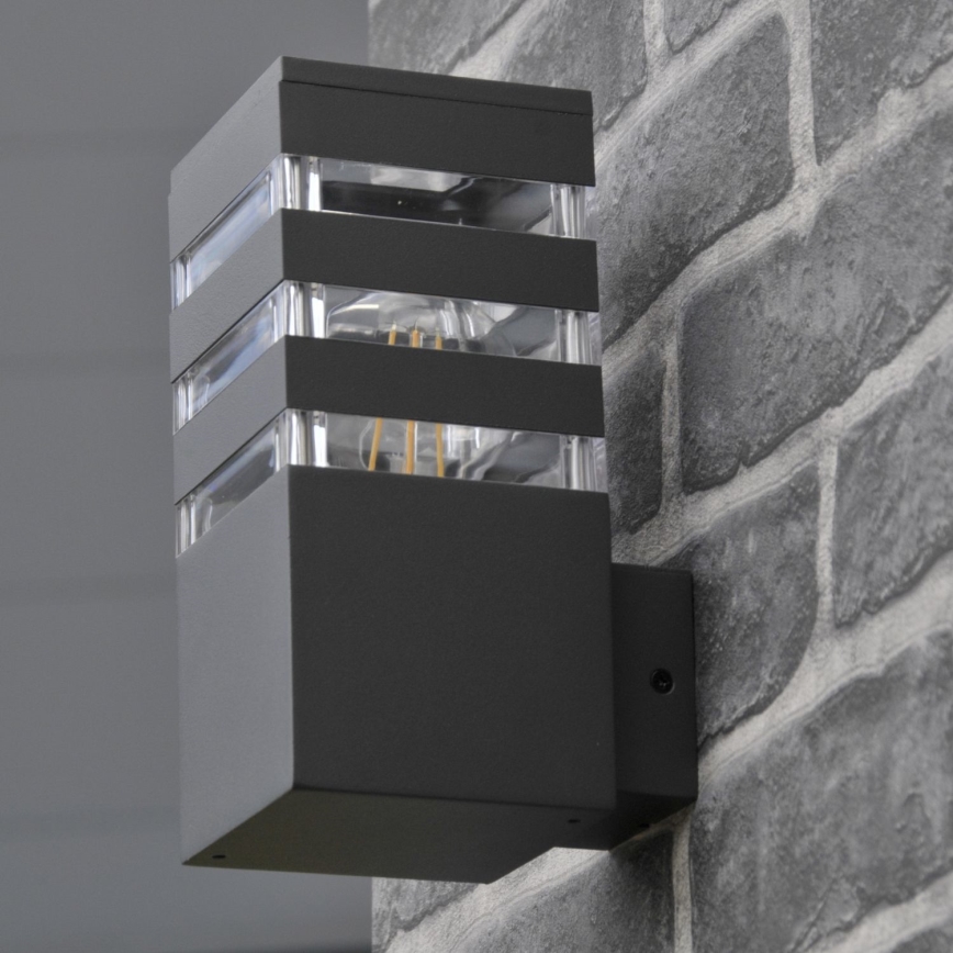 Aplique de pared exterior LED RGBW regulable TEKSAS 1xE27/12W/230V 2700-6500K Wi-Fi IP44 antracita