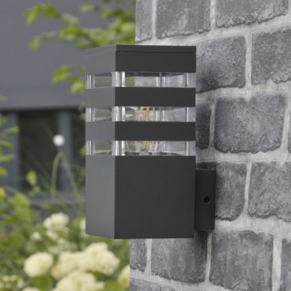 Aplique de pared exterior LED RGBW regulable TEKSAS 1xE27/12W/230V 2700-6500K Wi-Fi IP44 antracita
