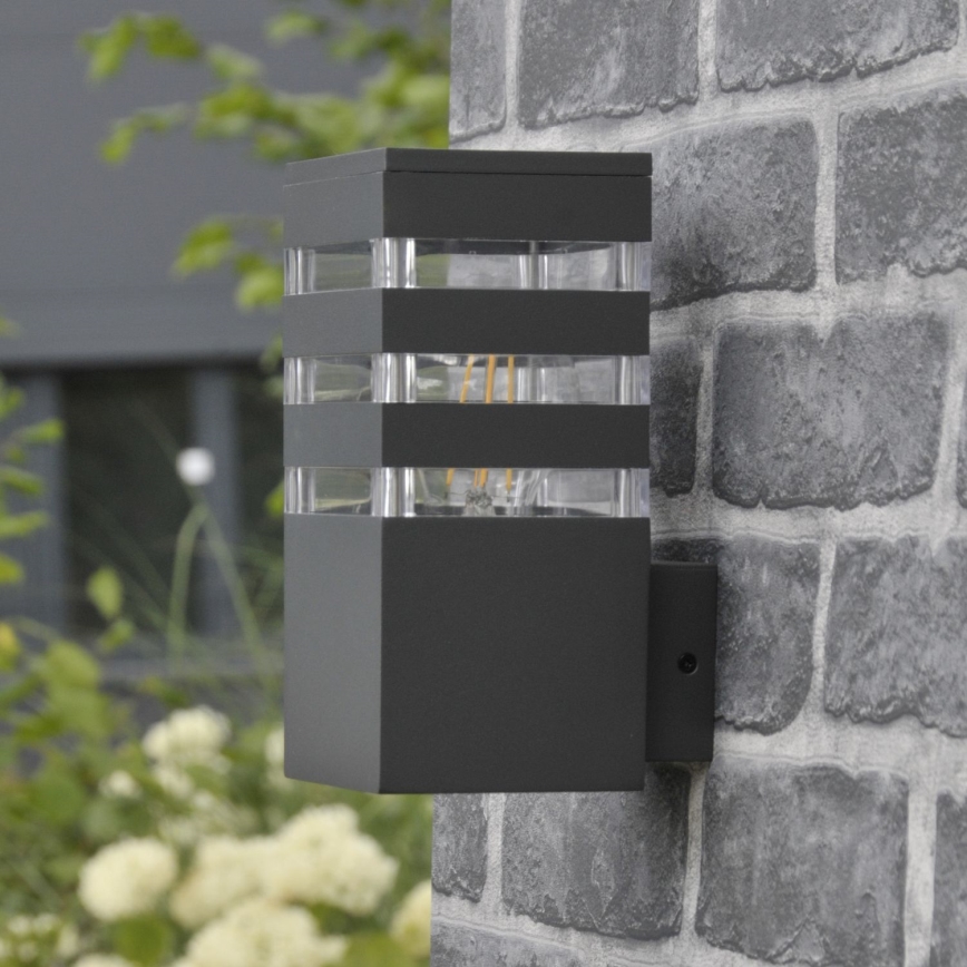 Aplique de pared exterior LED RGBW regulable TEKSAS 1xE27/12W/230V 2700-6500K Wi-Fi IP44 antracita