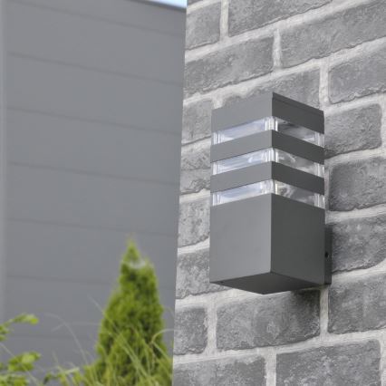 Aplique de pared exterior LED RGBW regulable TEKSAS 1xE27/12W/230V 2700-6500K Wi-Fi IP44 antracita