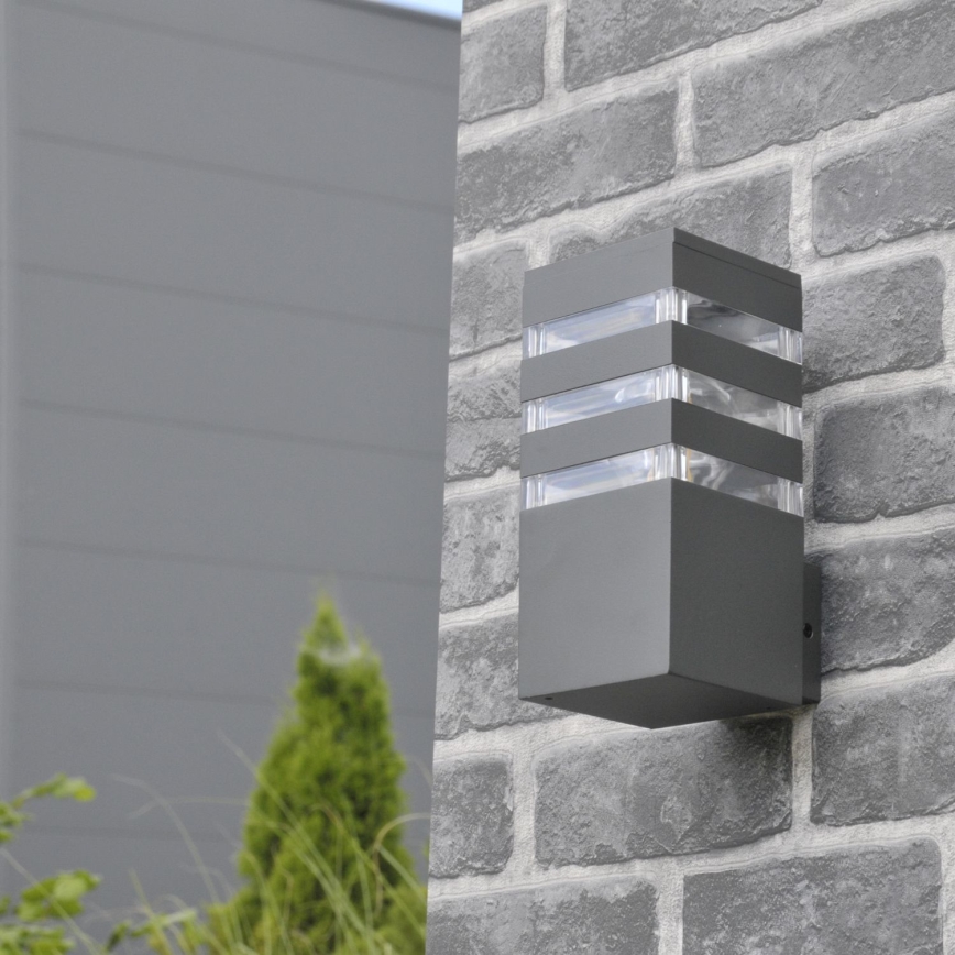 Aplique de pared exterior LED RGBW regulable TEKSAS 1xE27/12W/230V 2700-6500K Wi-Fi IP44 antracita