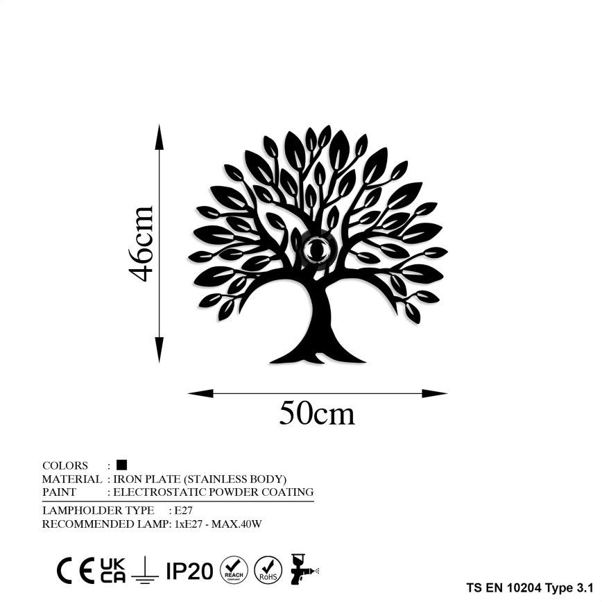 Aplique de pared HEART TREE 1xE27/40W/230V negro