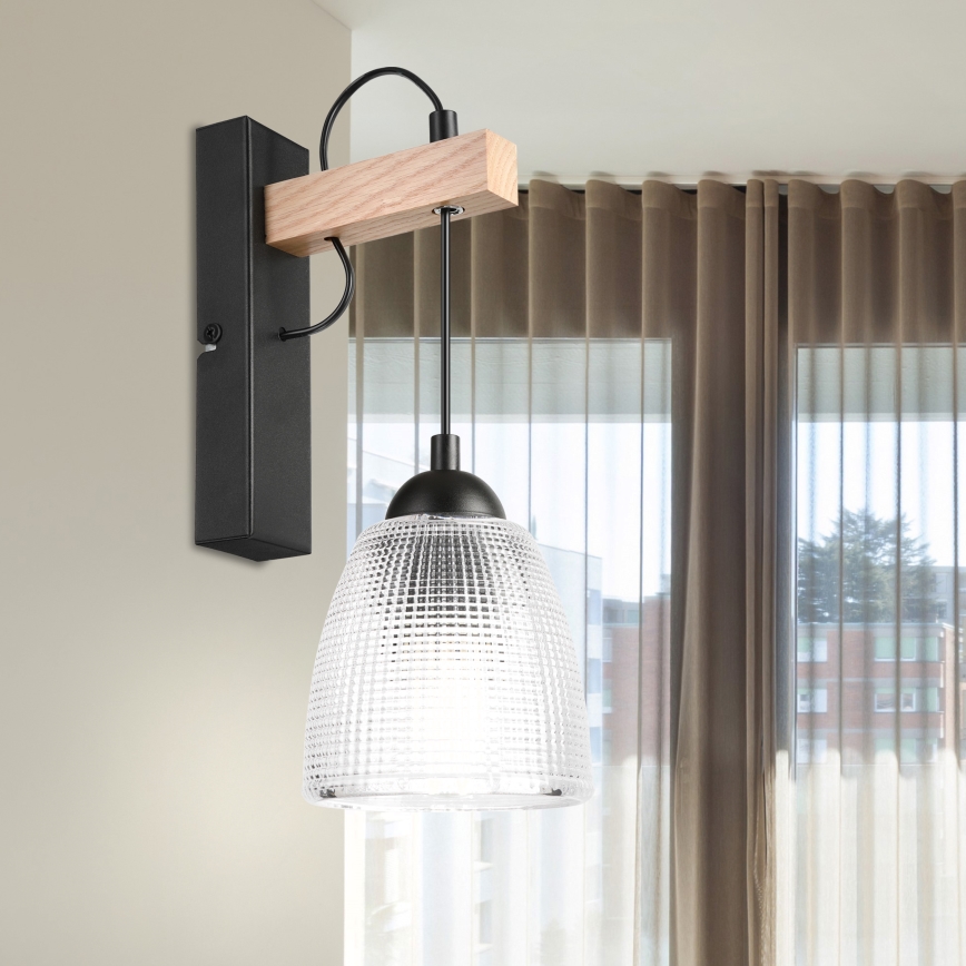 Aplique de pared LEANDRA 1xE27/15W/230V roble/negro