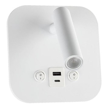 Aplique de pared LED con puerto USB, 8W/230V, 3000K, blanco