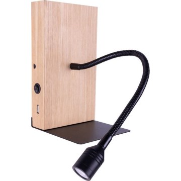 Aplique de pared LED LECTOR LED/2,5W/230V USB roble