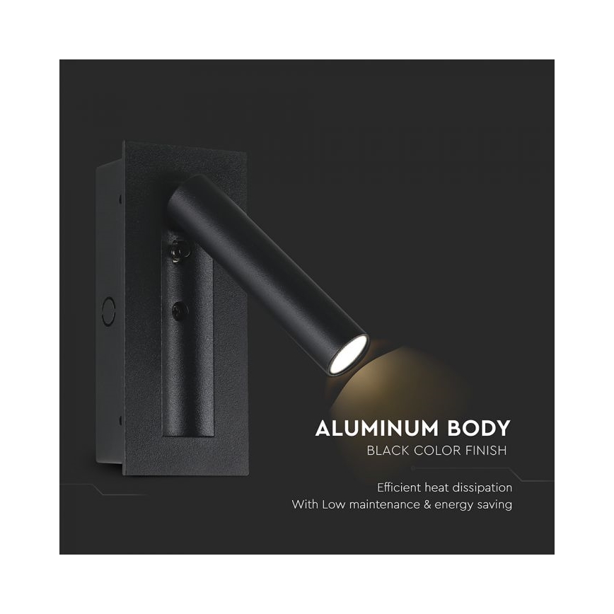 Aplique de pared LED orientable LED/2W/230V 3000K negro