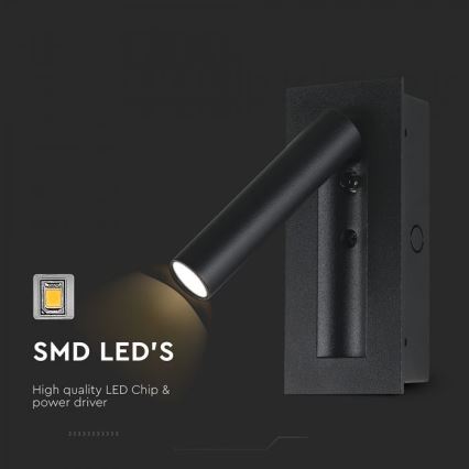 Aplique de pared LED orientable LED/2W/230V 3000K negro