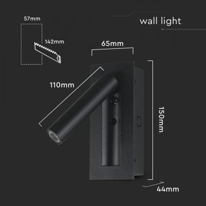 Aplique de pared LED orientable LED/2W/230V 3000K negro
