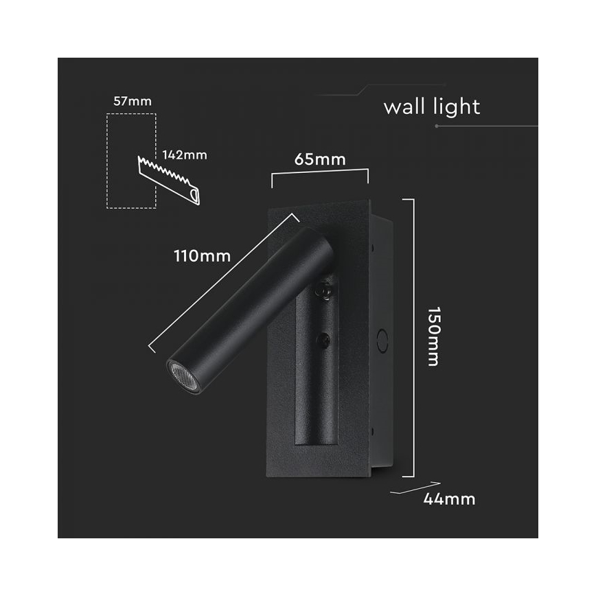 Aplique de pared LED orientable LED/2W/230V 3000K negro