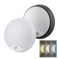 Aplique de pared LED para exterior con sensor 2 en 1, 20 W, 230 V, 3000/4000/6500 K, IP65, diámetro 22 cm