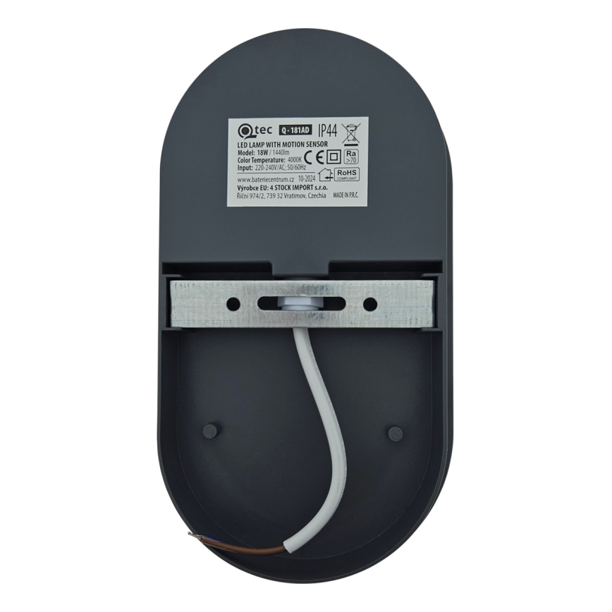 Aplique de pared LED para exterior con sensor de movimiento, 18 W, 230 V, IP44, antracita