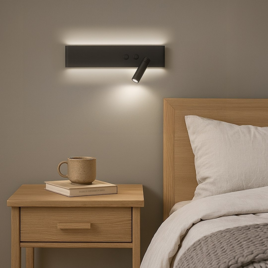 Aplique de pared LED RESORT LED/10W/230V + LED/3W, negro, derecho