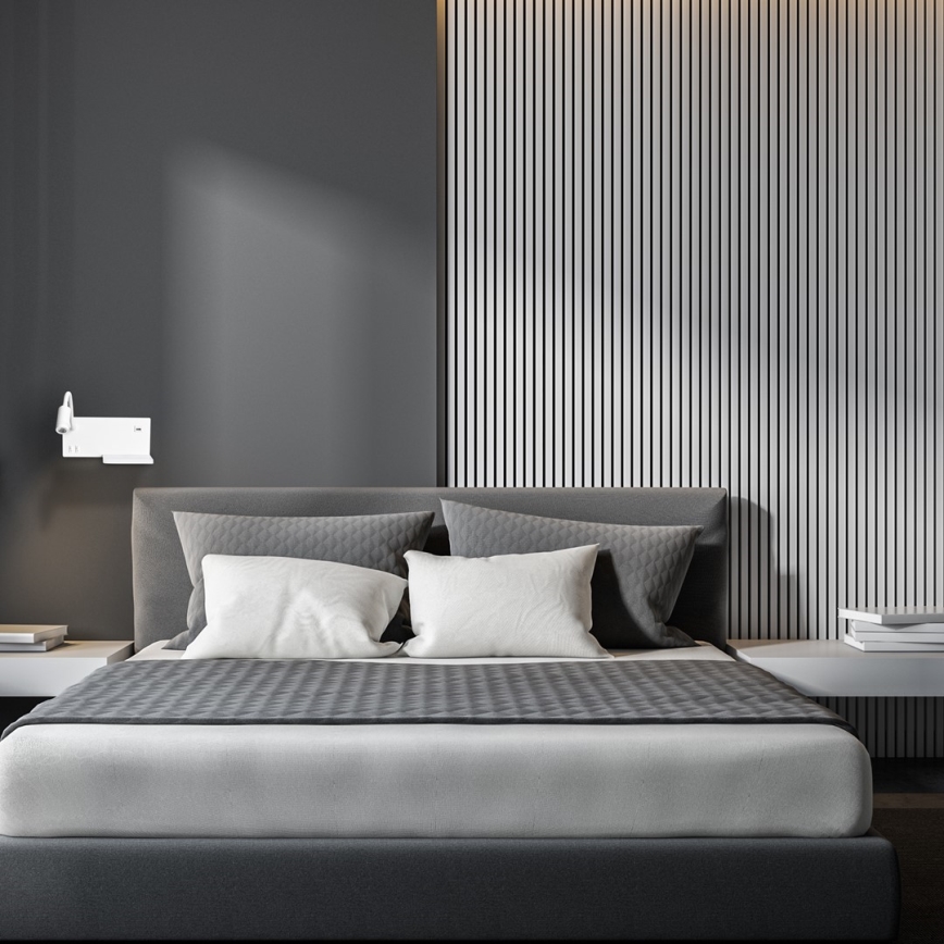 Aplique de pared LED SHELF LED/4W+LED/5W+LED/2W/230V + puerto USB blanco