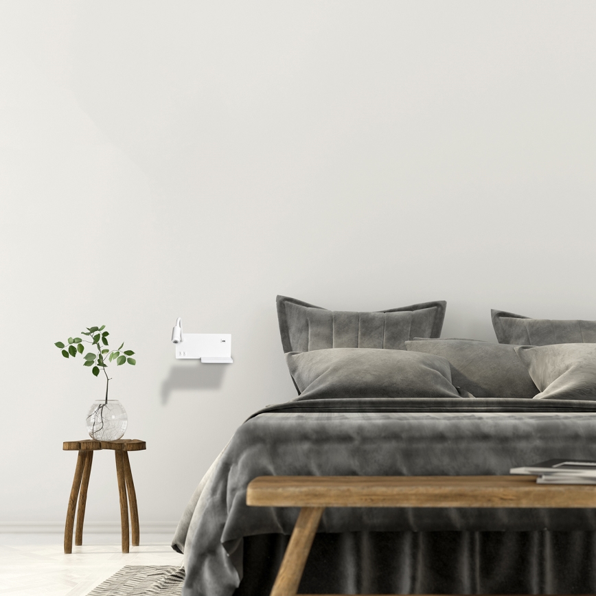 Aplique de pared LED SHELF LED/4W+LED/5W+LED/2W/230V + puerto USB blanco