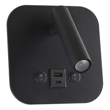 Aplique de pared LED tipo foco con puerto USB LED/8W/230V 3000K negro