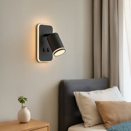 Aplique de pared LED tipo spot PIPE 1xGU10/10W/230V + LED 6W, negro