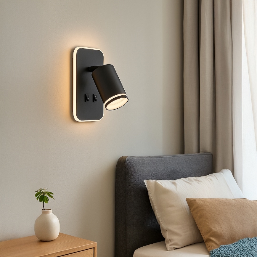 Aplique de pared LED tipo spot PIPE 1xGU10/10W/230V + LED 6W, negro
