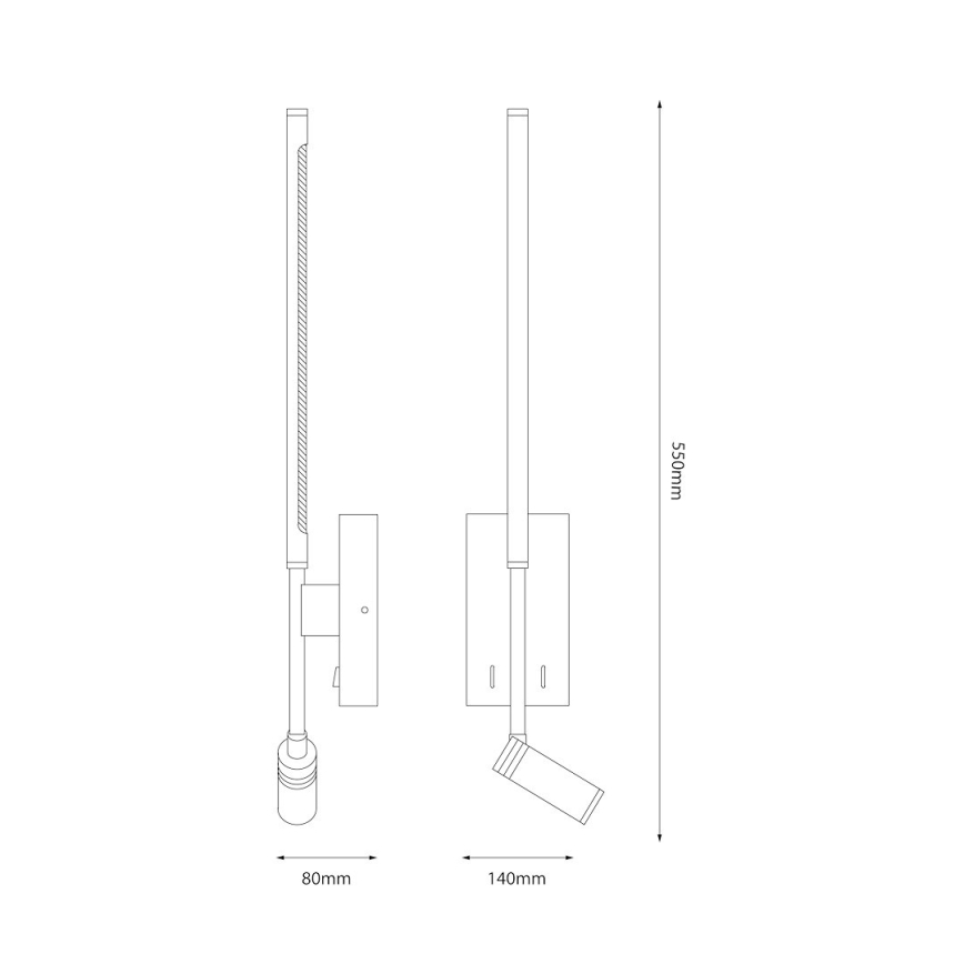 Aplique de pared LED TORCH LED/6W/230V + LED/3W negro