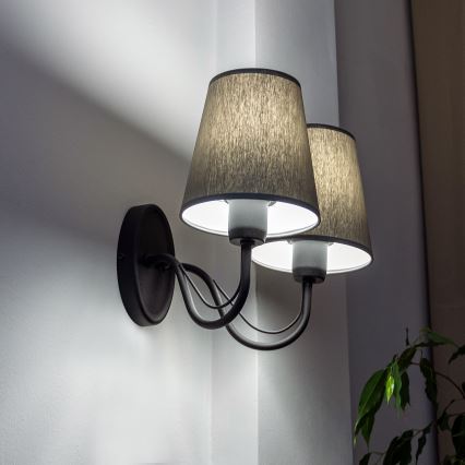 Aplique de pared MALBO 2xE27/15W/230V gris/negro