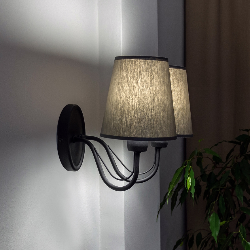 Aplique de pared MALBO 2xE27/15W/230V gris/negro