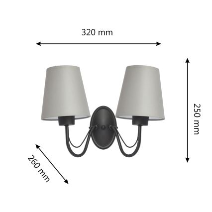 Aplique de pared MALBO 2xE27/15W/230V gris/negro