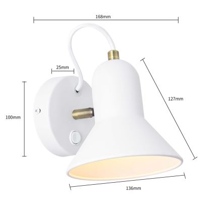 Aplique de pared tipo foco ASTAMA 1xE27/40W/230V blanco/latón