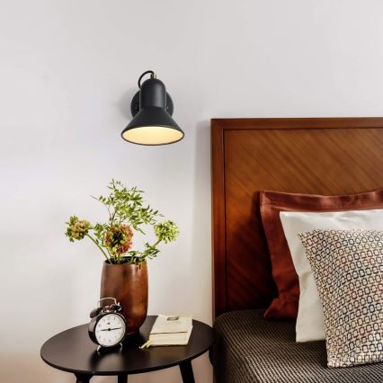 Aplique de pared tipo foco ASTAMA 1xE27/40W/230V negro/latón