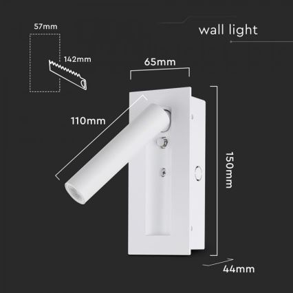 Aplique de pared tipo foco LED/2W/230V 3000K blanco
