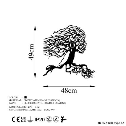 Aplique de pared TREE WOMAN 1xE27/40W/230V negro