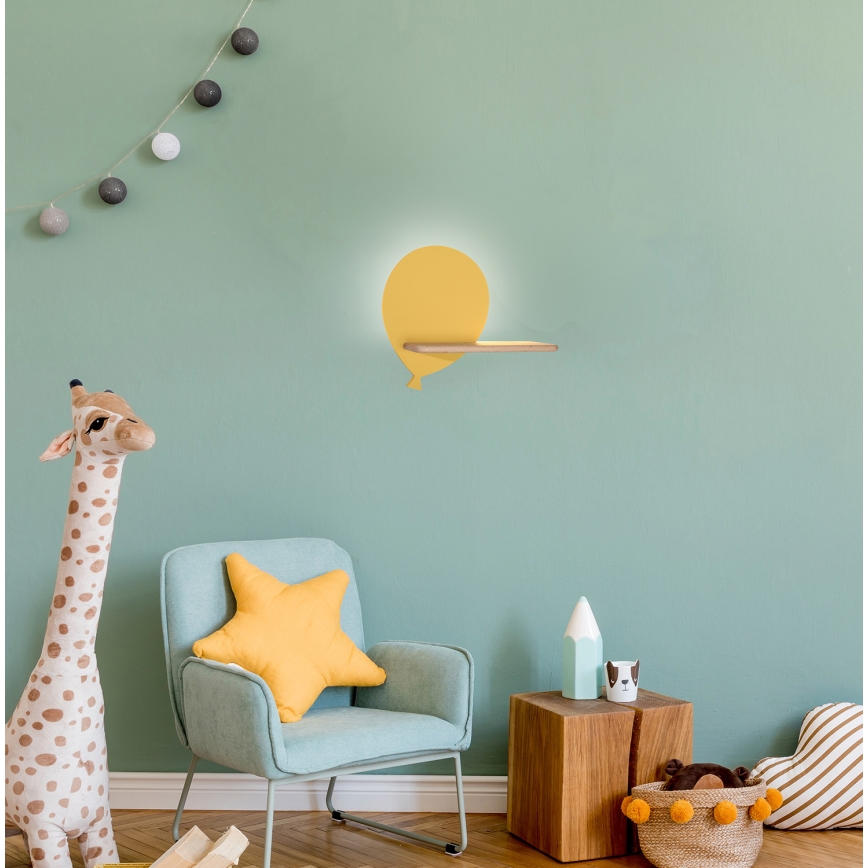 Aplique infantil LED con estante BALLOON LED/4W/230V amarillo/madera