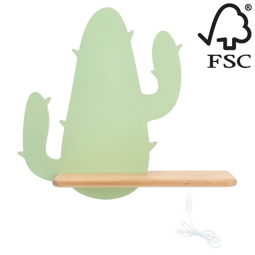 Aplique infantil LED con estante CACTUS LED/4W/230V verde/madera