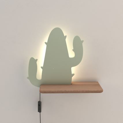 Aplique infantil LED con estante CACTUS LED/4W/230V verde/madera